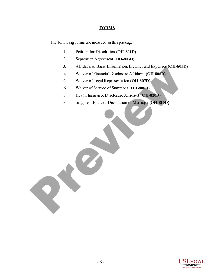 Preview Ohio No-Fault Uncontested Agreed Divorce Package for Dissolution of Marriage with Adult Children and with or without Property and Debts
