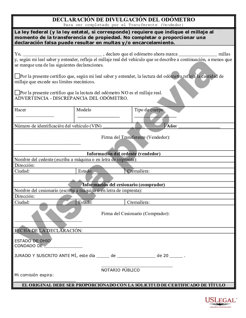 Preview Factura de venta de automóvil o vehículo, incluida la declaración del cuentakilómetros y el pagaré