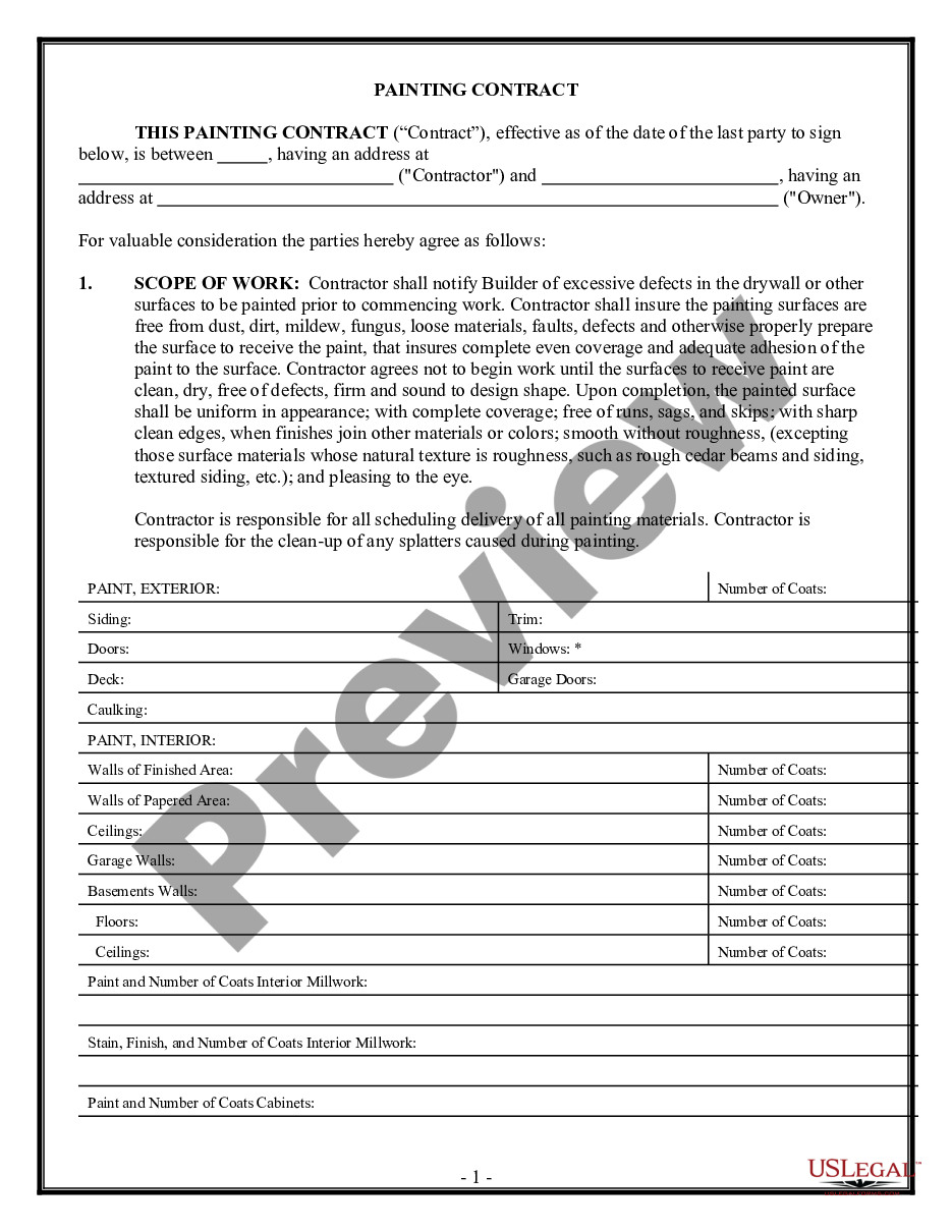 form Painting Contract for Contractor preview