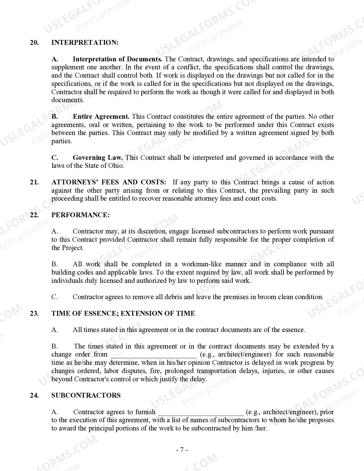 Preview Commercial Contract for Contractor