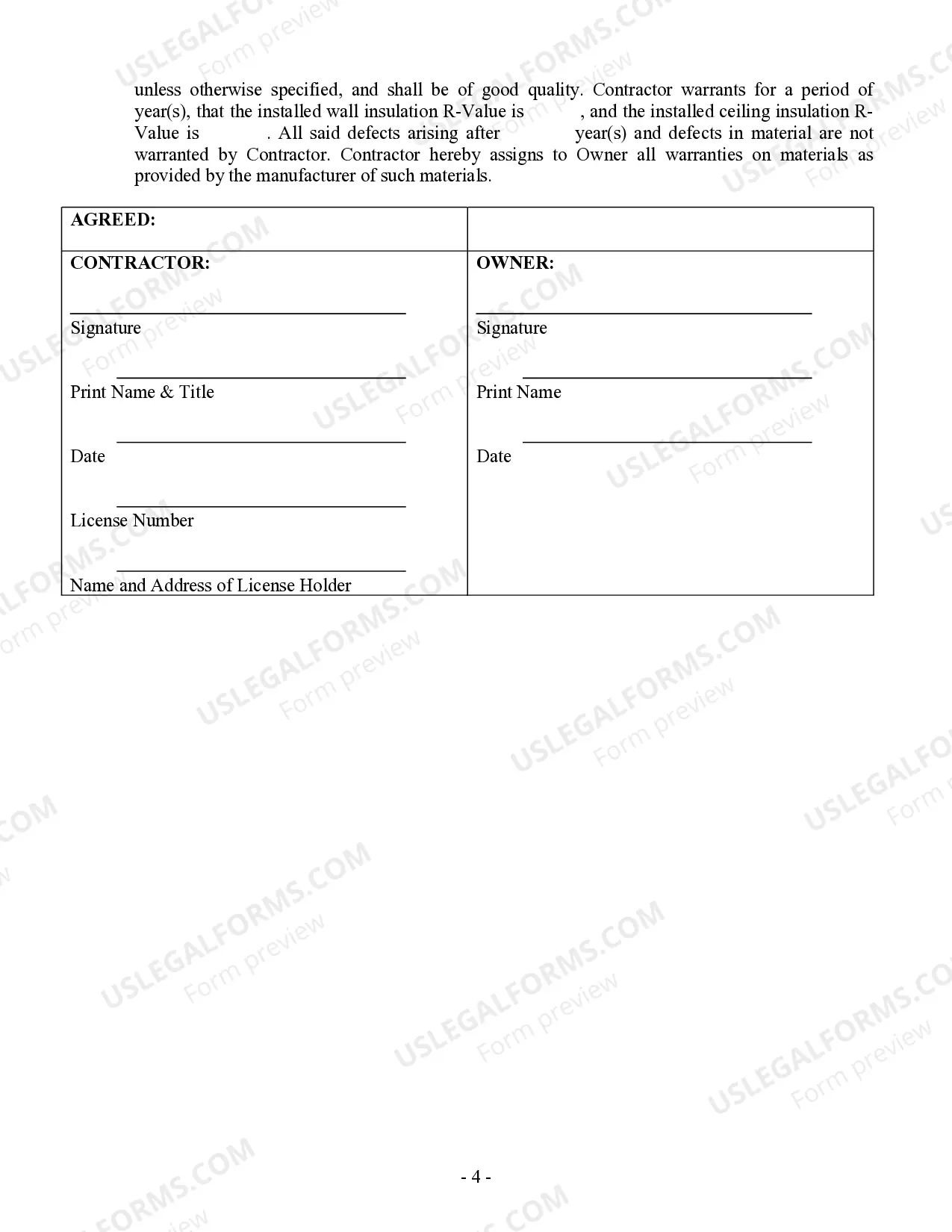 Preview Insulation Contract for Contractor
