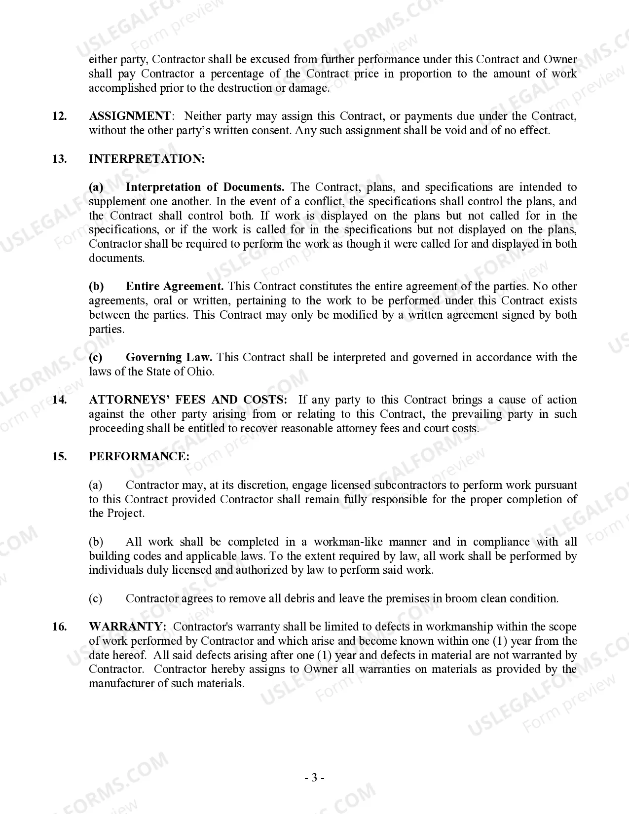 Preview Paving Contract for Contractor