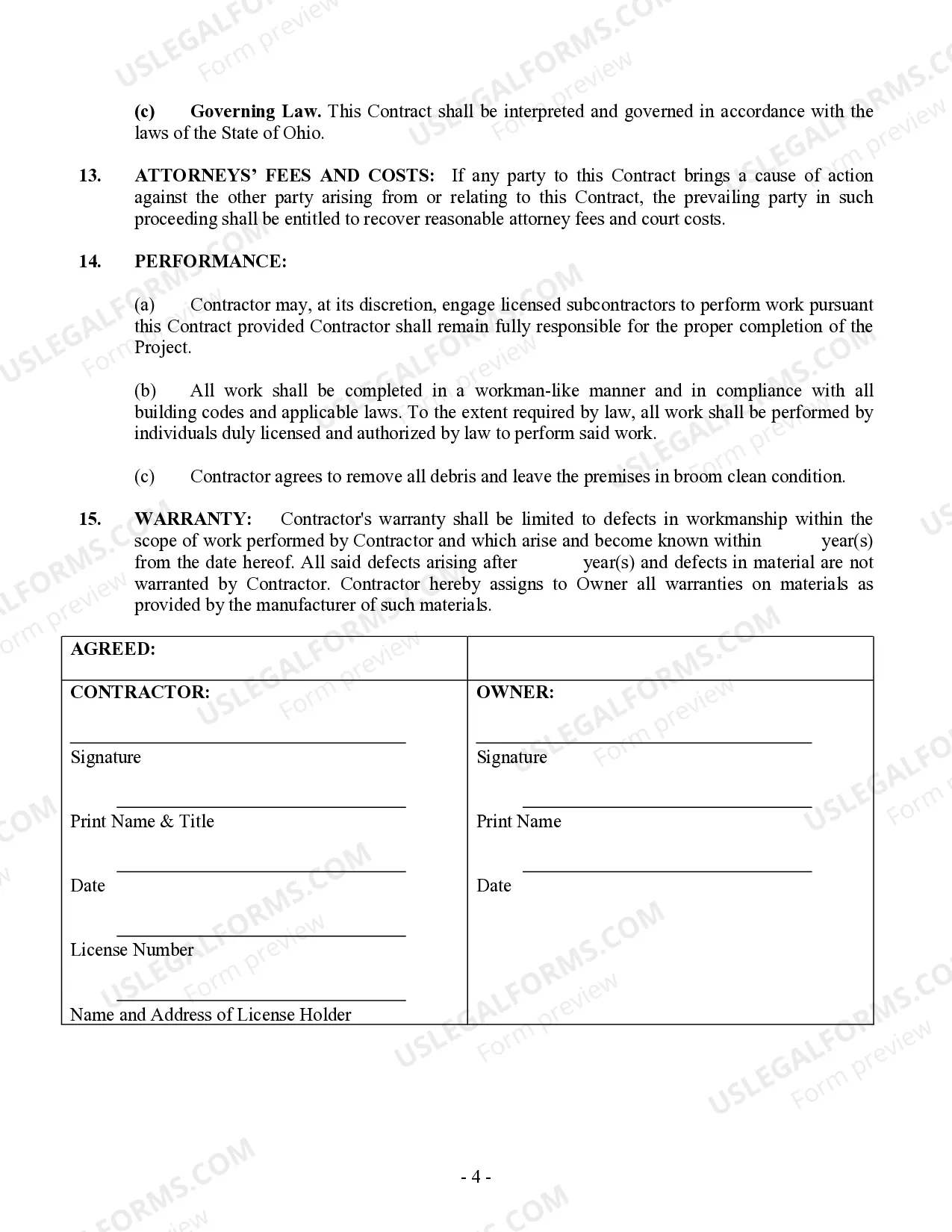 Preview Siding Contract for Contractor