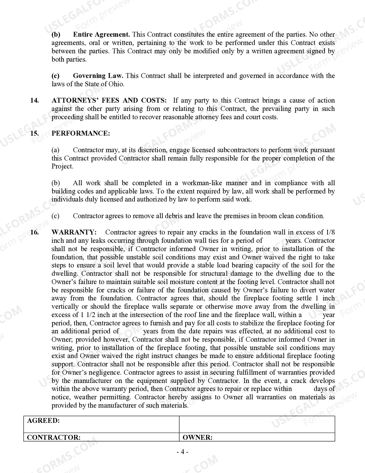 Preview Foundation Contract for Contractor