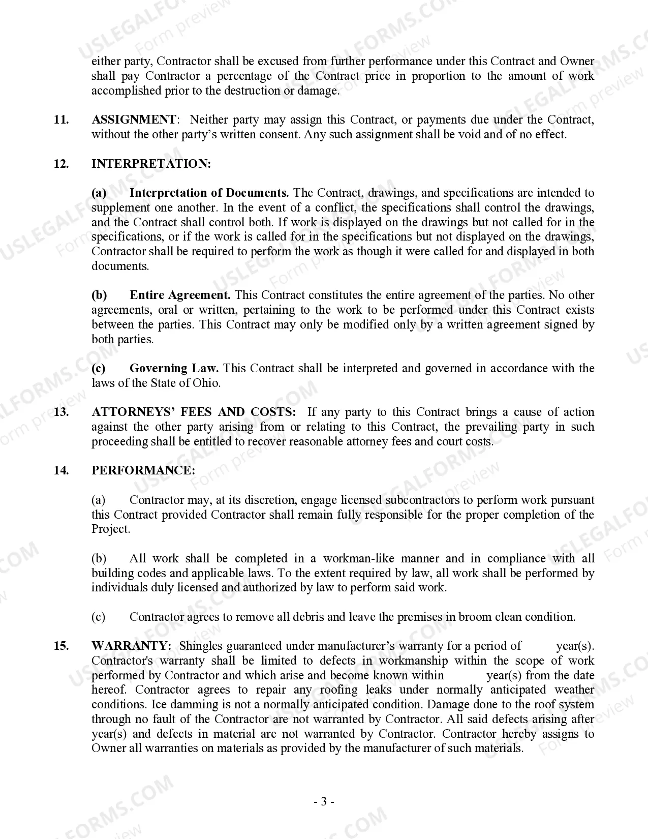 Preview Roofing Contract for Contractor