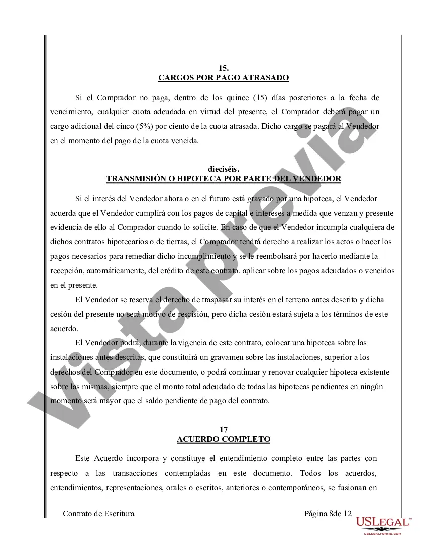 Preview Acuerdo o Contrato de Escritura de Venta y Compra de Bienes Raíces a/k/a Terreno o Contrato de Ejecución