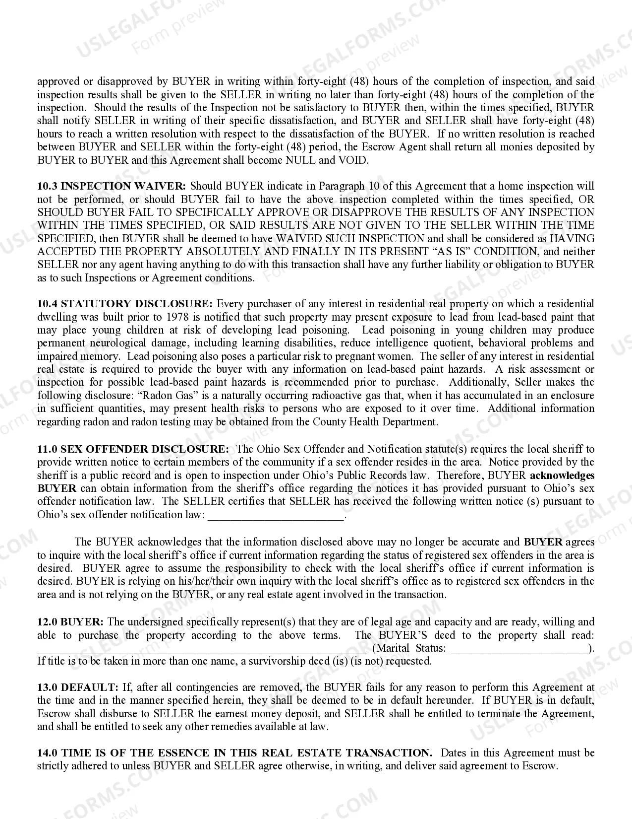 Preview Ohio Real Estate AS-IS Purchase Agreement