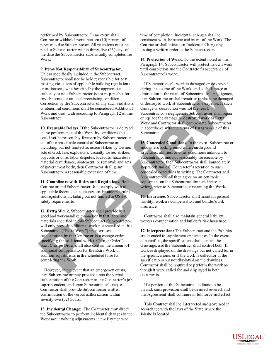 page 3 Subcontractor's Agreement preview