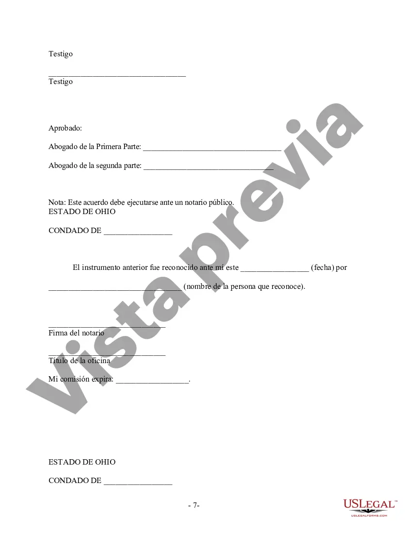 Preview Acuerdo prematrimonial prenupcial de Ohio sin estados financieros