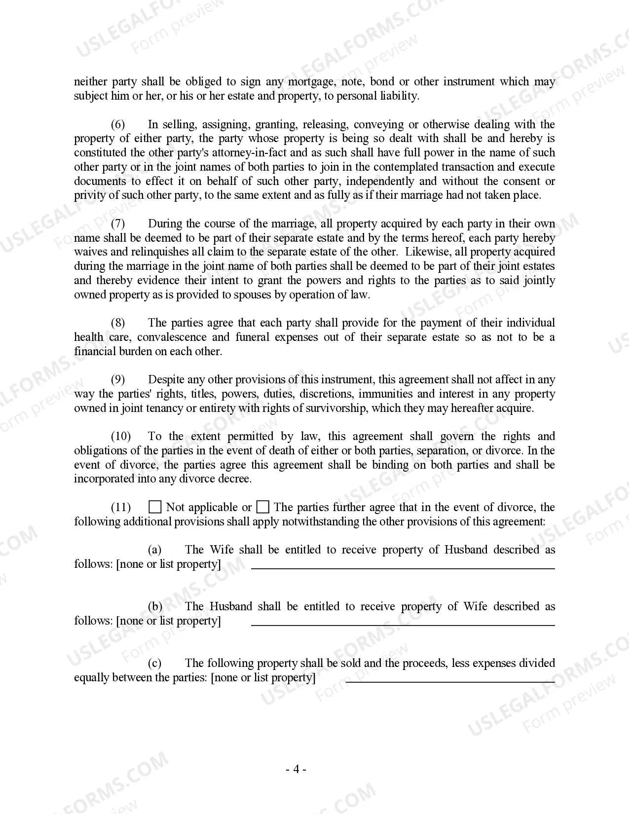 Preview Ohio Prenuptial Premarital Agreement without Financial Statements