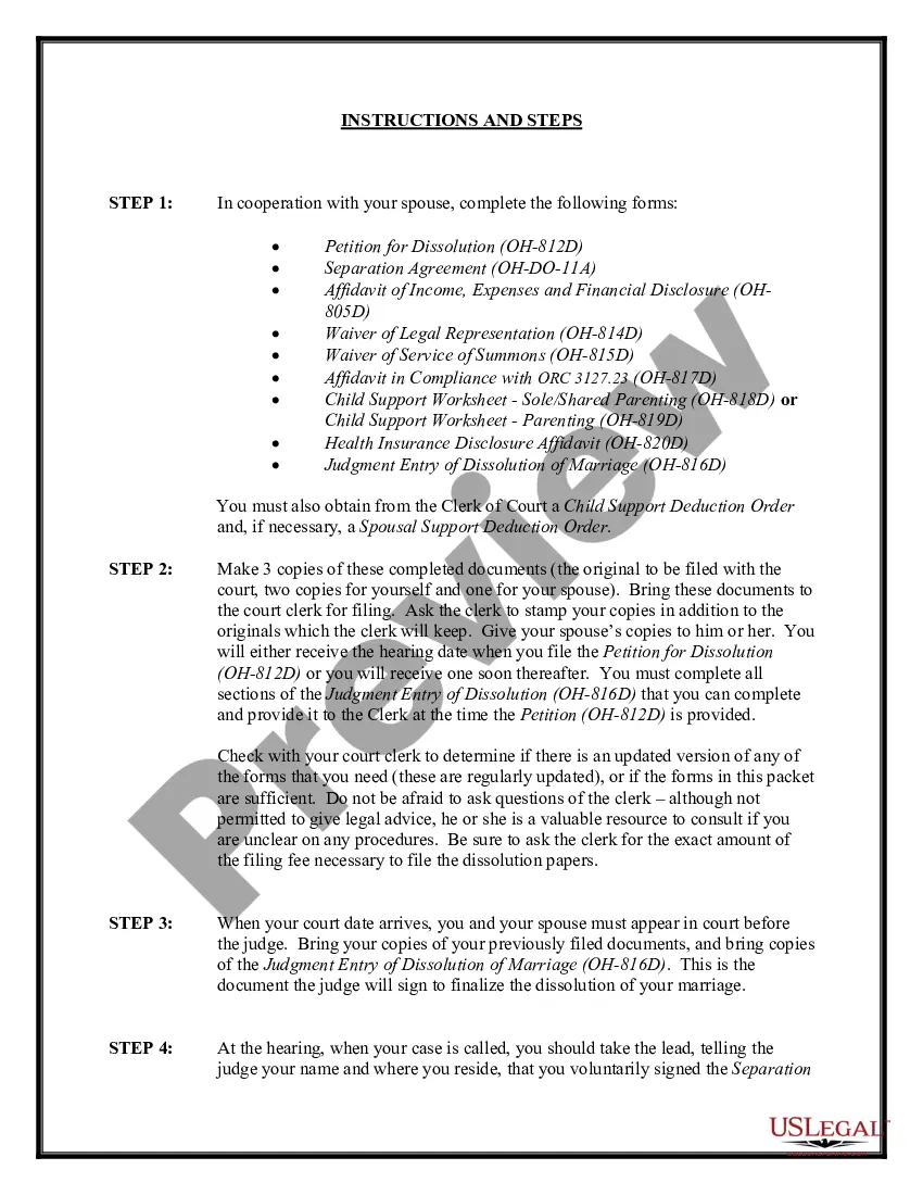 Preview Ohio No-Fault Agreed Uncontested Divorce Package for Dissolution of Marriage for people with Minor Children