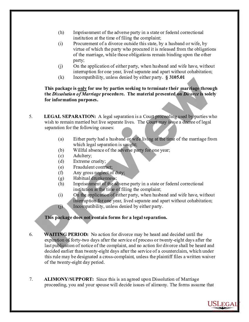 Preview Ohio No-Fault Agreed Uncontested Divorce Package for Dissolution of Marriage for people with Minor Children