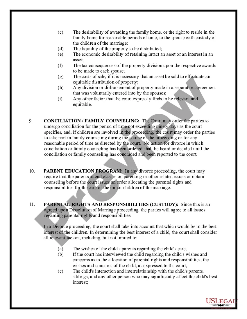 Preview Ohio No-Fault Agreed Uncontested Divorce Package for Dissolution of Marriage for people with Minor Children
