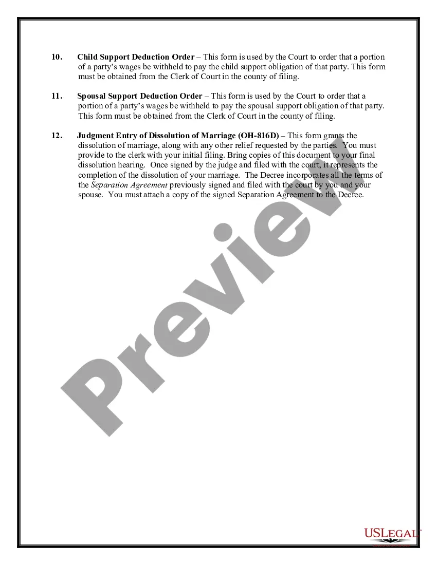 Preview Ohio No-Fault Agreed Uncontested Divorce Package for Dissolution of Marriage for people with Minor Children