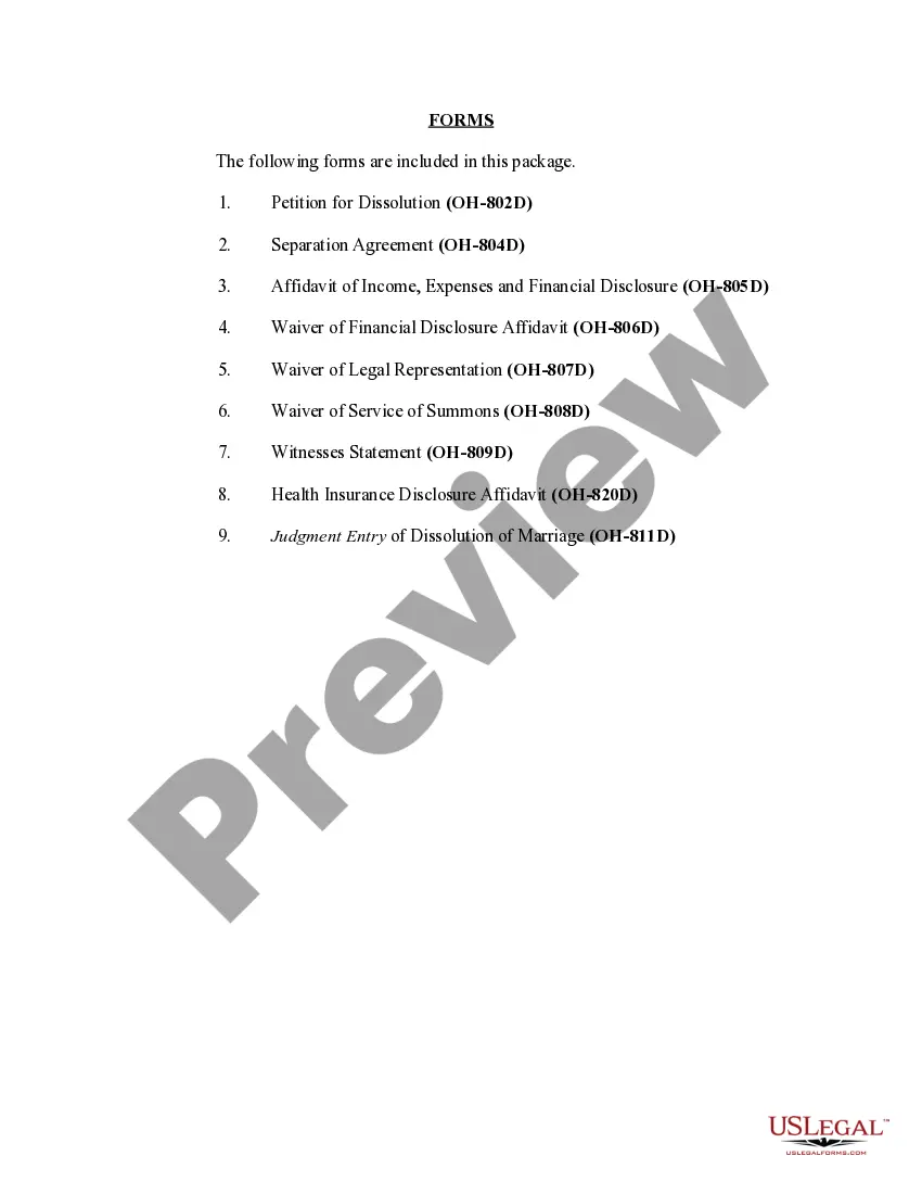 Preview Ohio No-Fault Agreed Uncontested Divorce Package for Dissolution of Marriage for Persons with No Children with or without Property and Debts