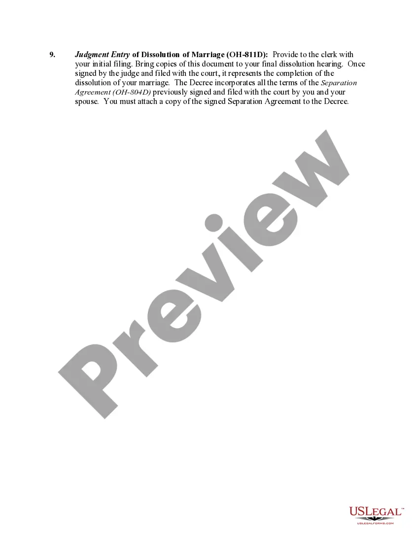 Preview Ohio No-Fault Agreed Uncontested Divorce Package for Dissolution of Marriage for Persons with No Children with or without Property and Debts