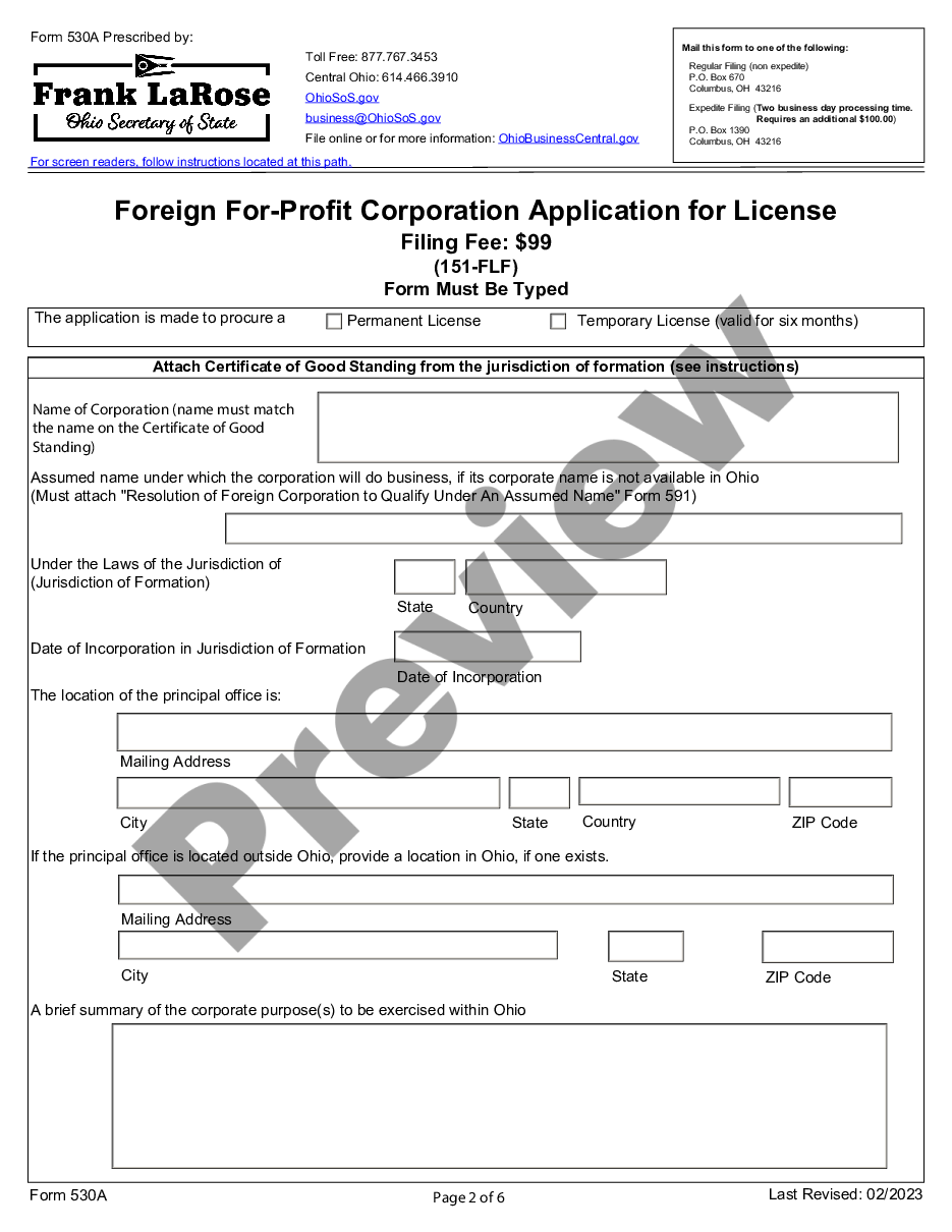 page 1 Ohio Registration of Foreign Corporation preview