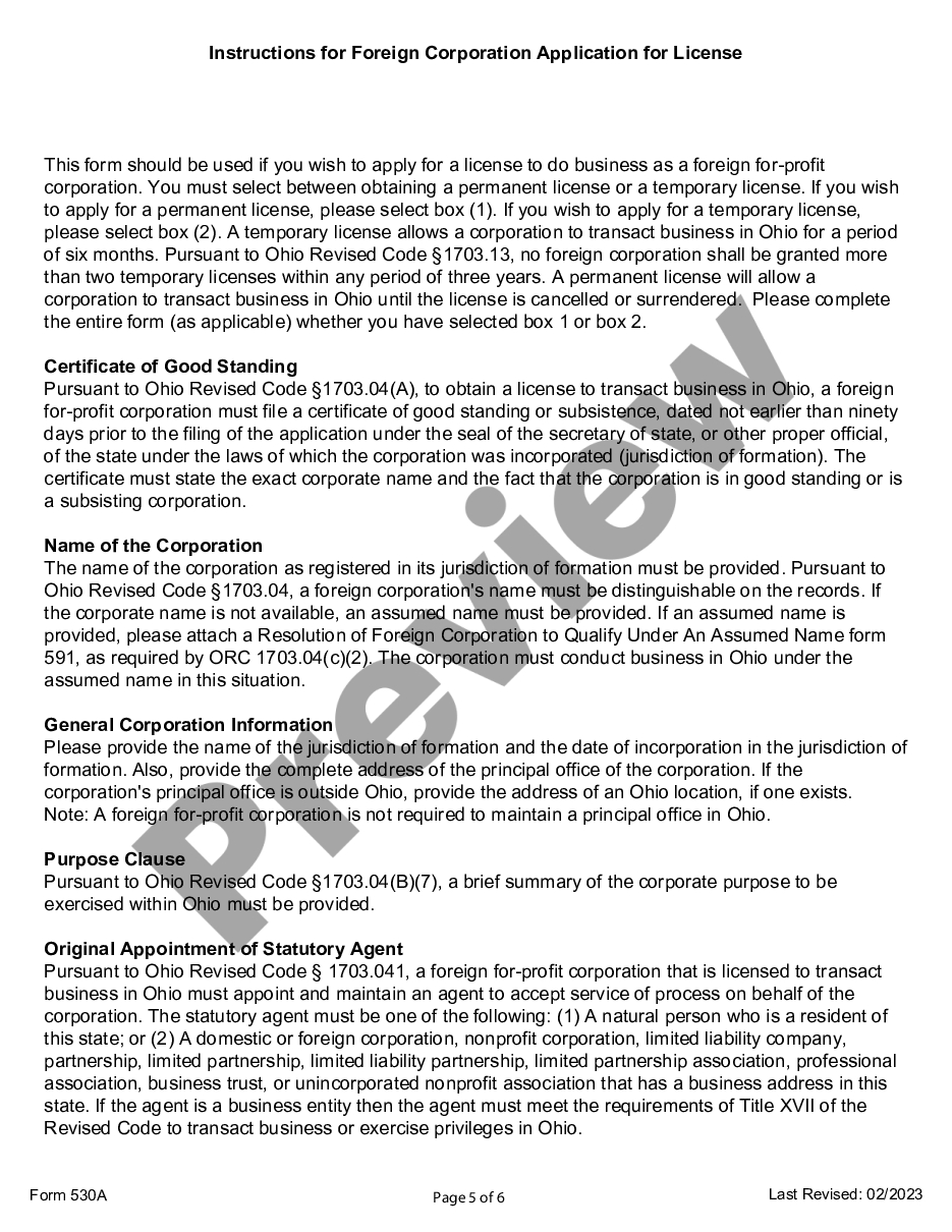 page 4 Ohio Registration of Foreign Corporation preview