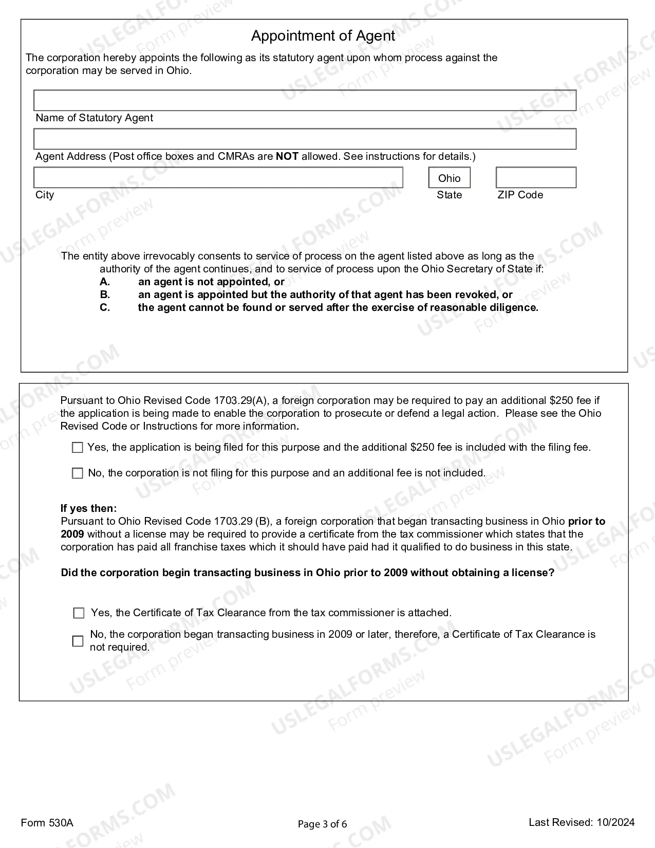 Preview Ohio Registration of Foreign Corporation