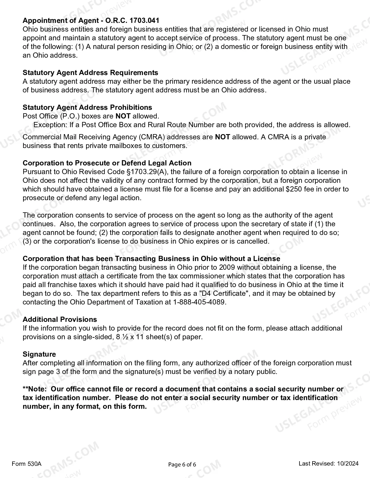 Preview Ohio Registration of Foreign Corporation