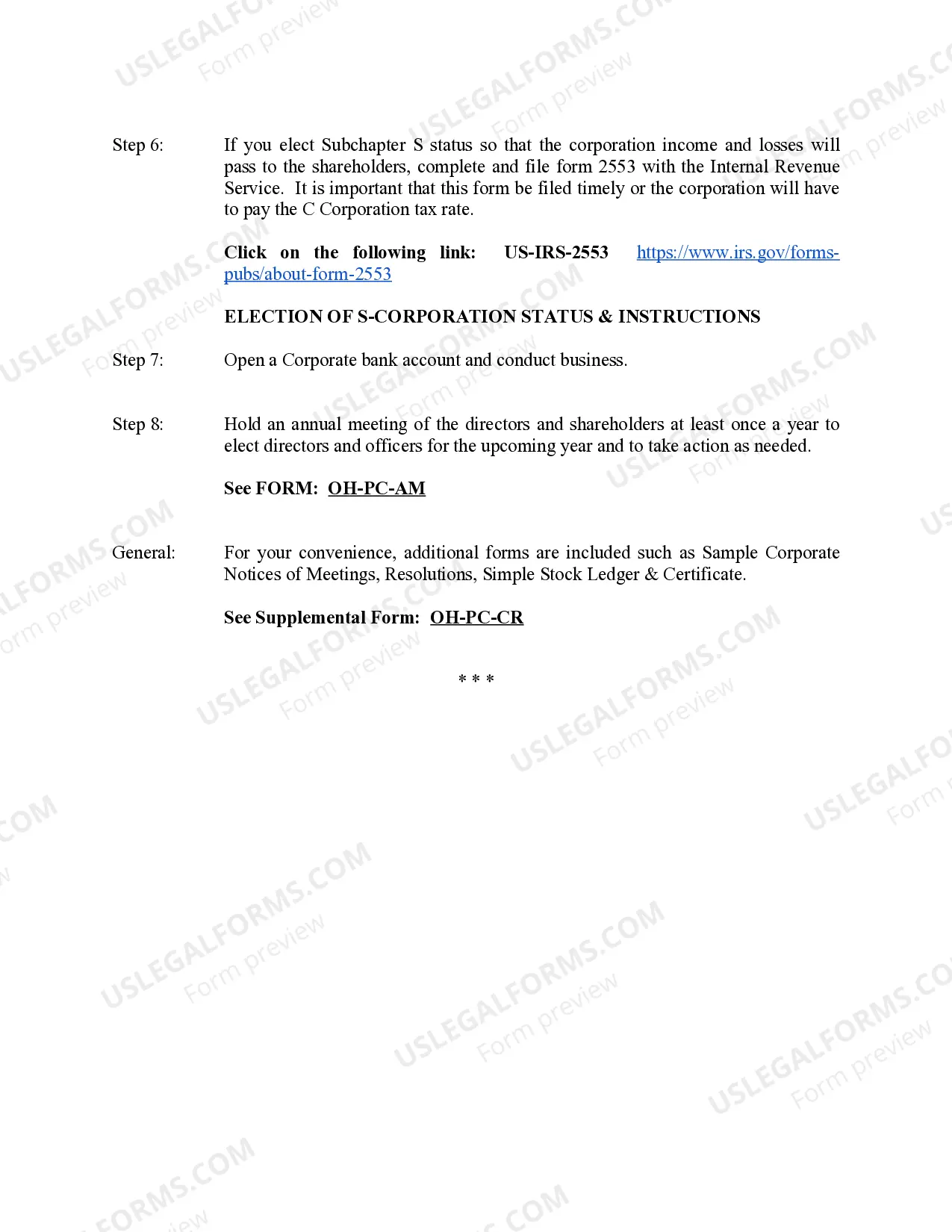 Preview Professional Corporation Package for Ohio