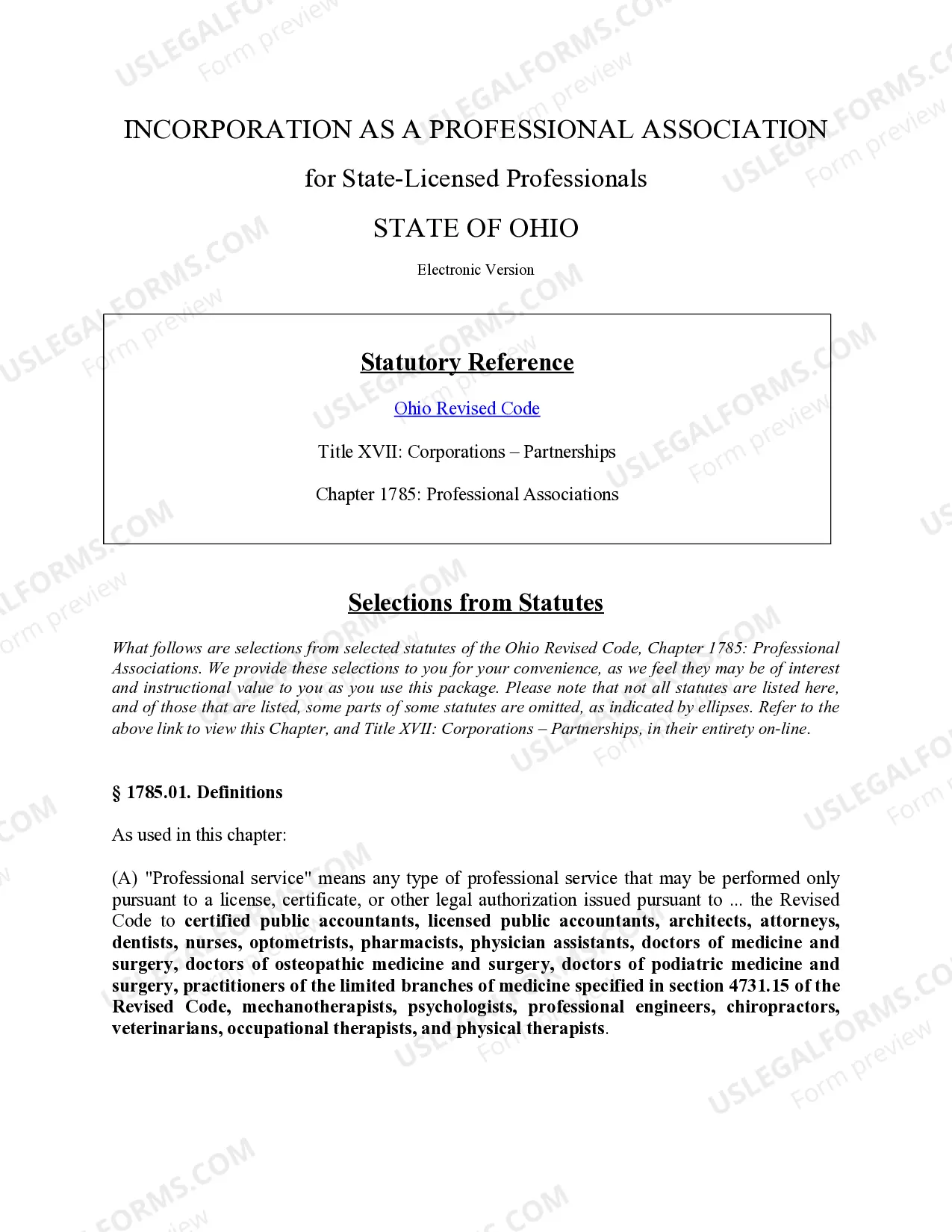 Preview Professional Corporation Package for Ohio