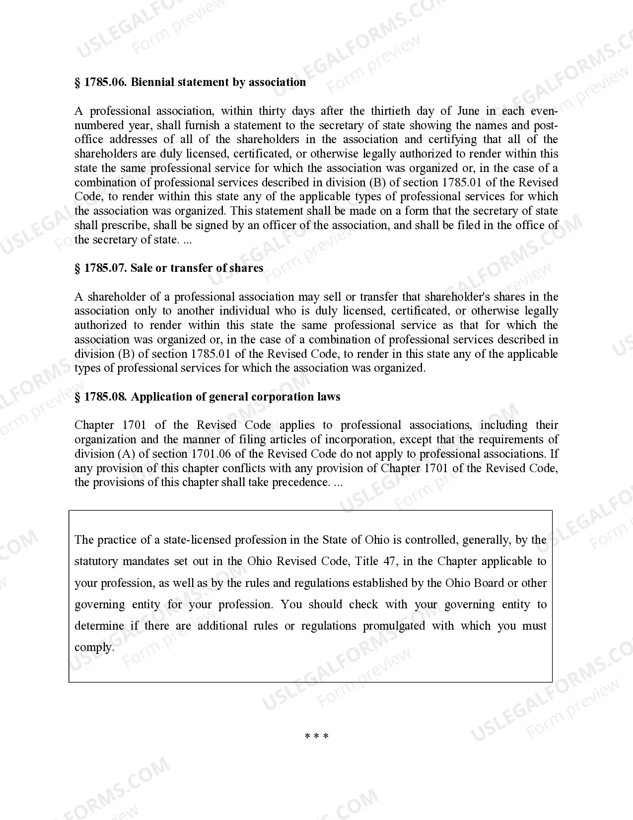 Preview Professional Corporation Package for Ohio