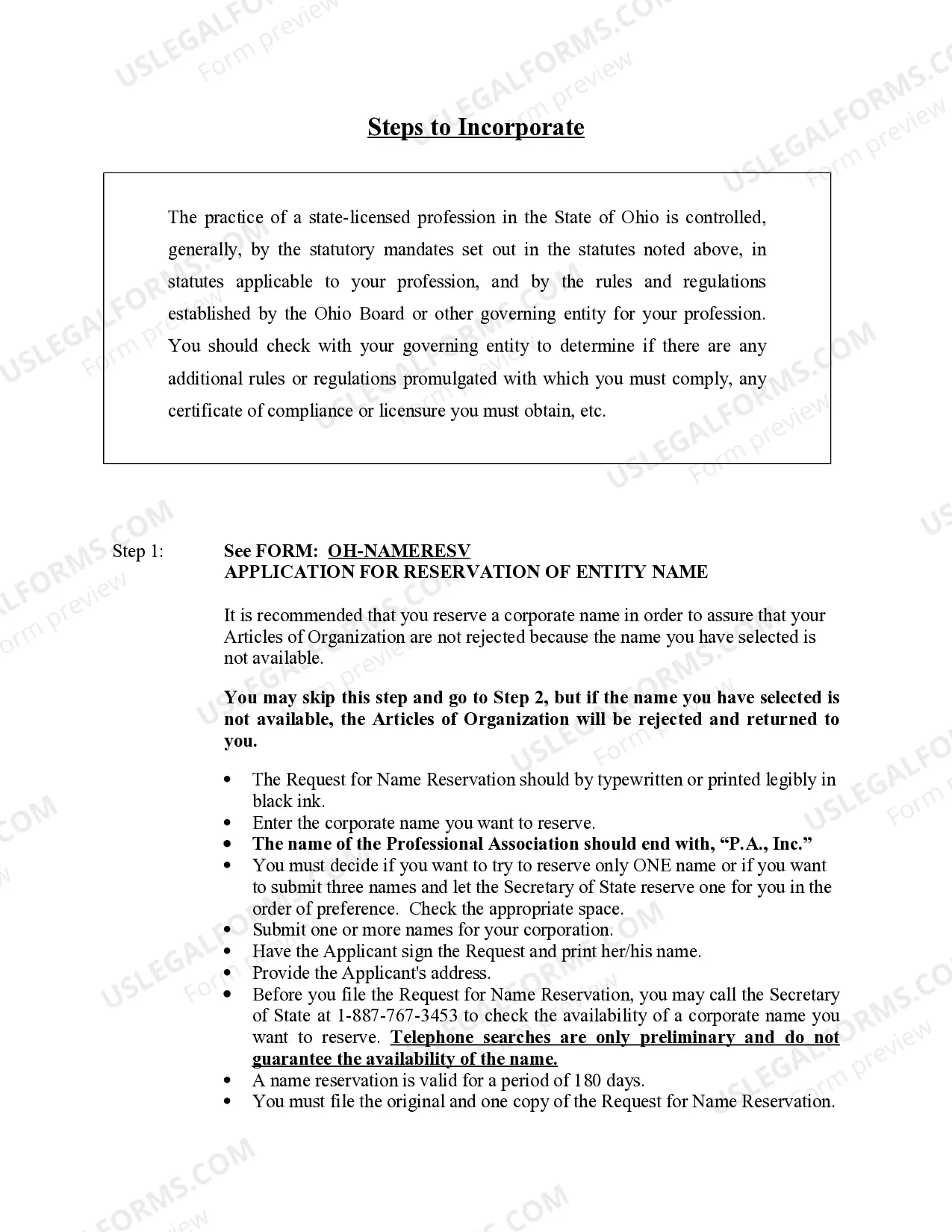 Preview Professional Corporation Package for Ohio