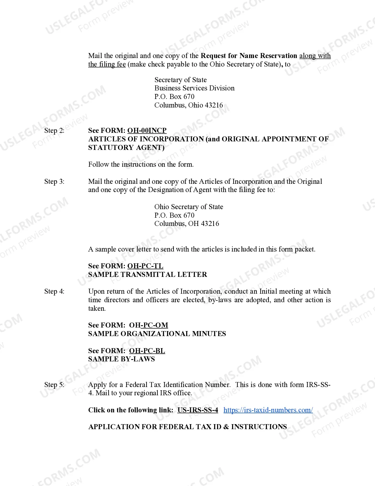 Preview Professional Corporation Package for Ohio