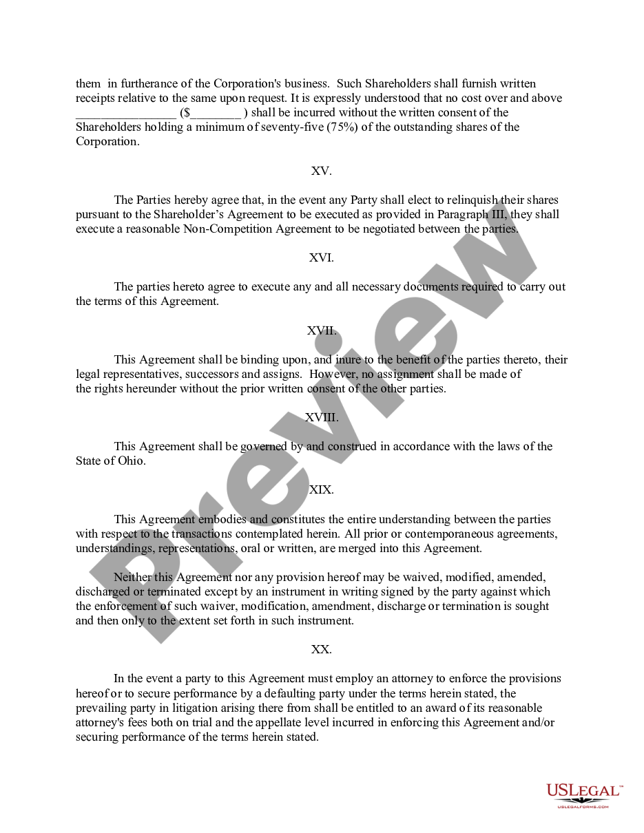 page 5 Ohio Pre-Incorporation Agreement, Shareholders Agreement and Confidentiality Agreement preview