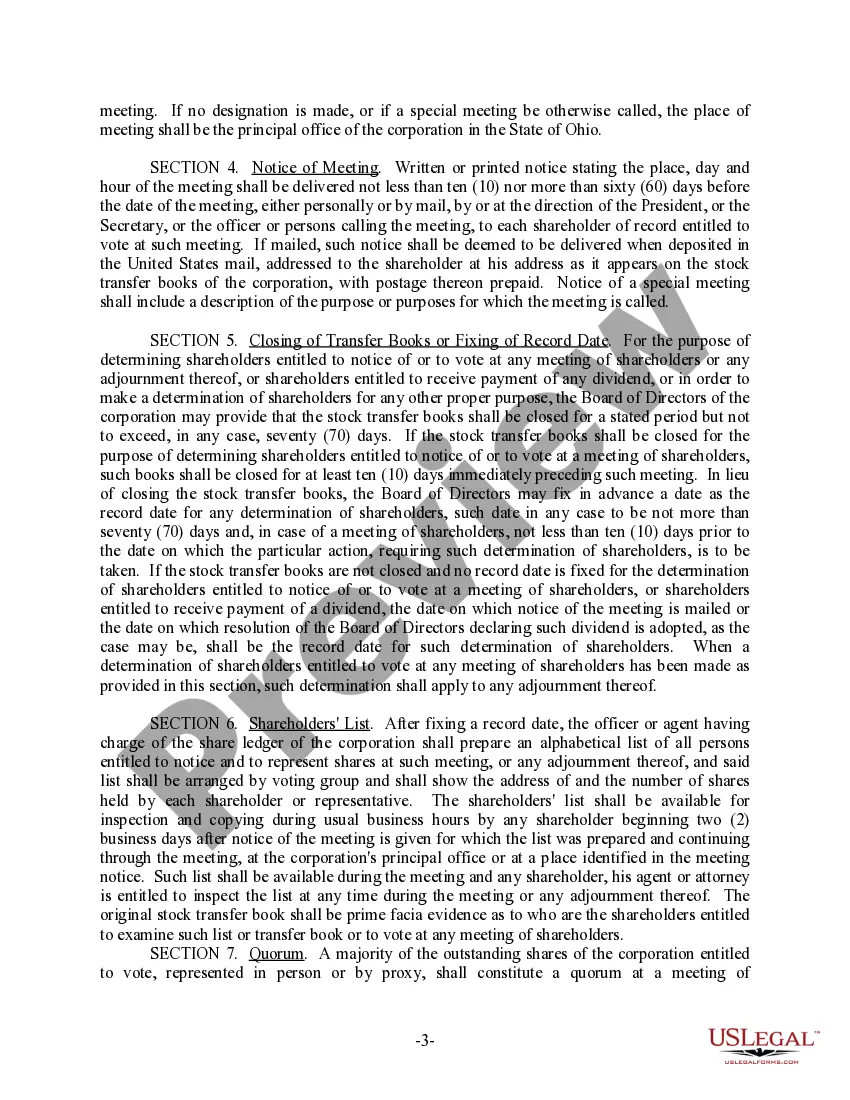 Preview Ohio Bylaws for Corporation