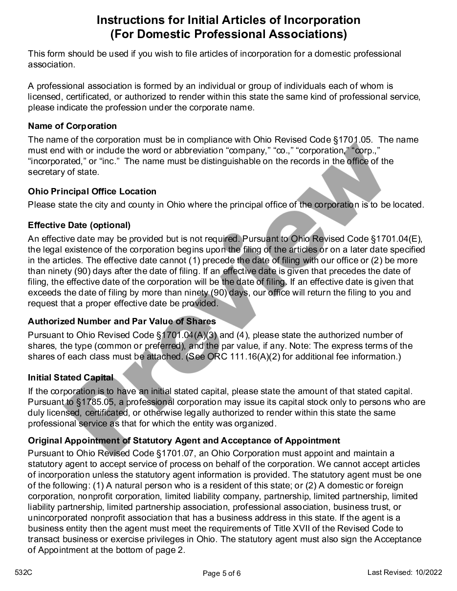page 4 Articles of Incorporation for an Ohio Professional Corporation preview