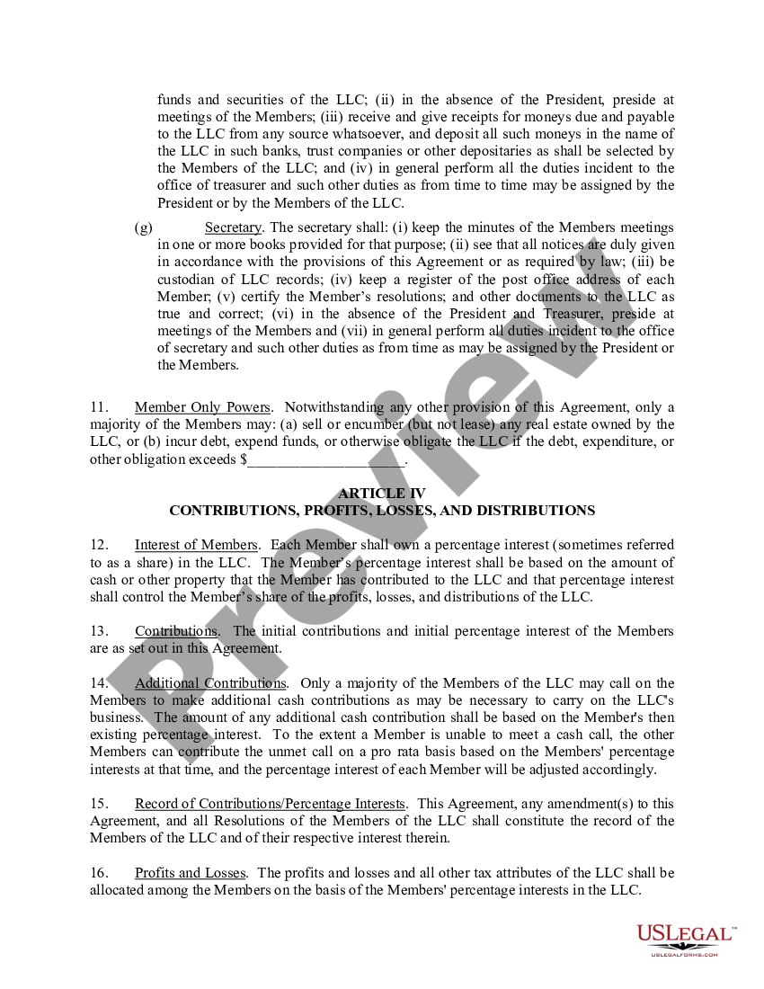 Llc Operating Agreement Ohio With Officers US Legal Forms