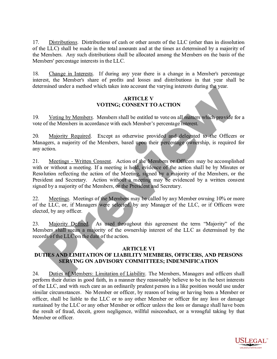 page 5 Limited Liability Company LLC Operating Agreement preview