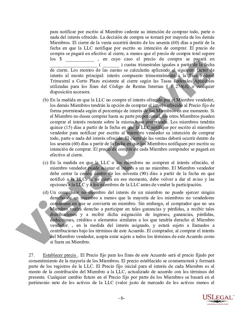 Preview Acuerdo Operativo LLC de Sociedad de Responsabilidad Limitada de Miembro Único