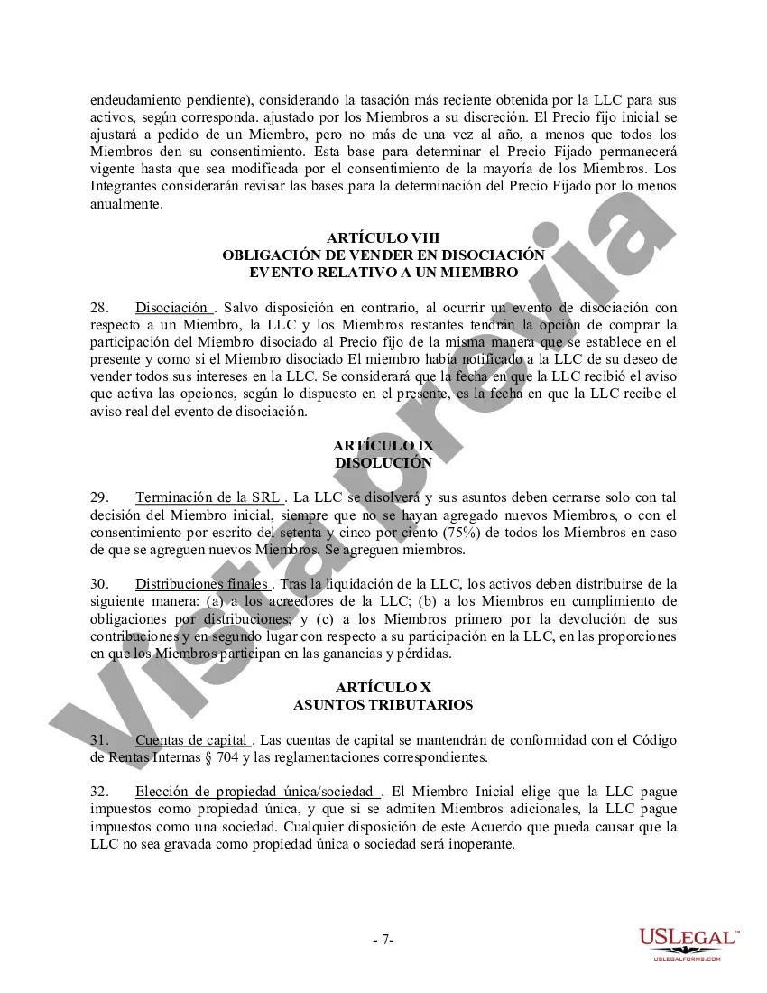Preview Acuerdo Operativo LLC de Sociedad de Responsabilidad Limitada de Miembro Único