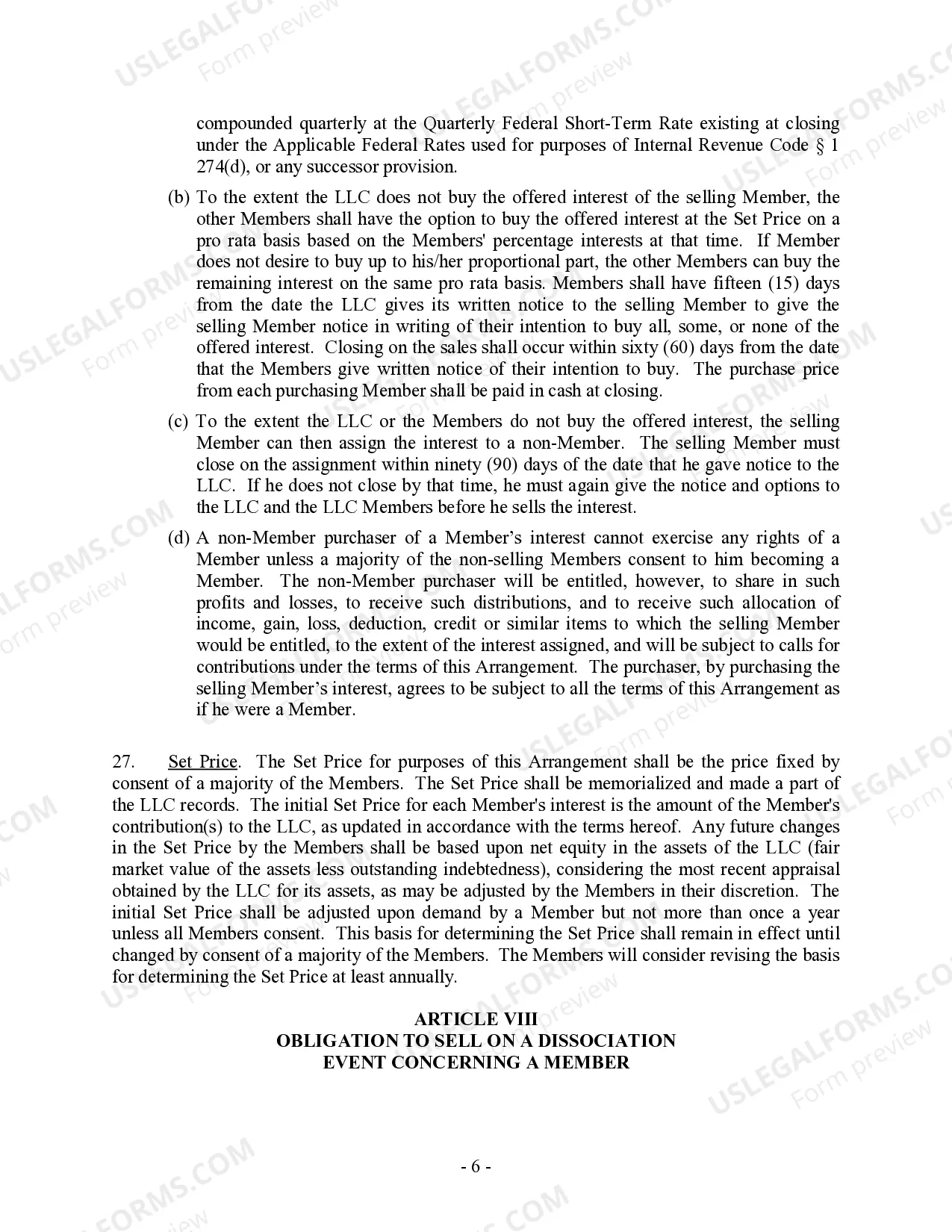 Preview Single Member Limited Liability Company LLC Operating Agreement