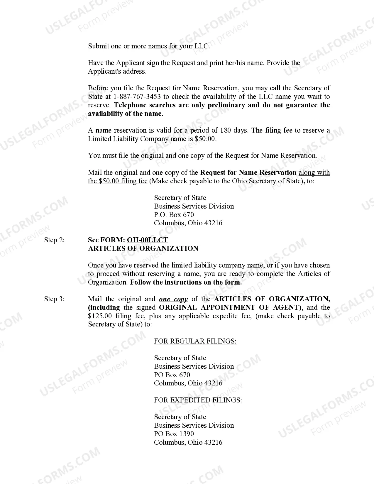 Preview Ohio Limited Liability Company LLC Formation Package