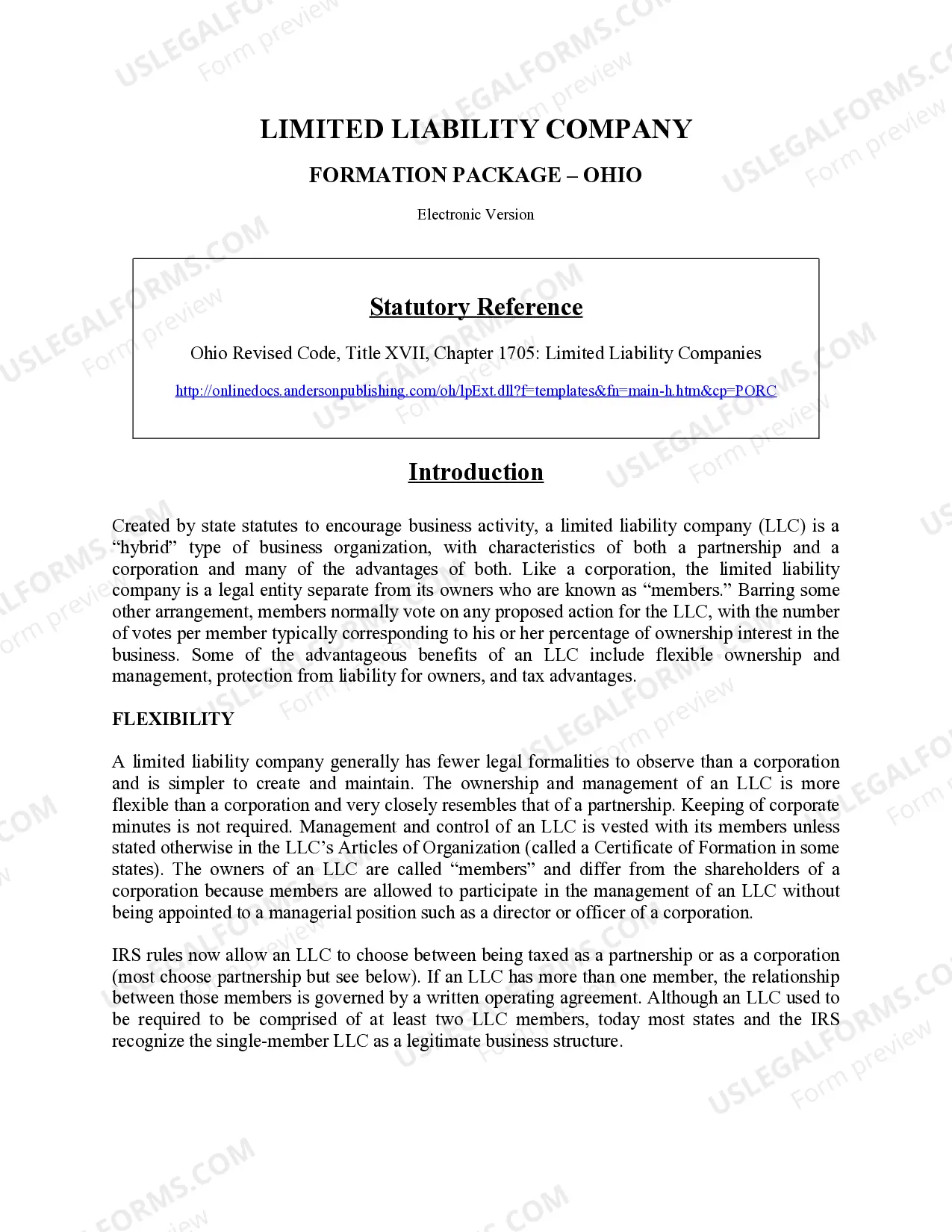 Preview Ohio Limited Liability Company LLC Formation Package