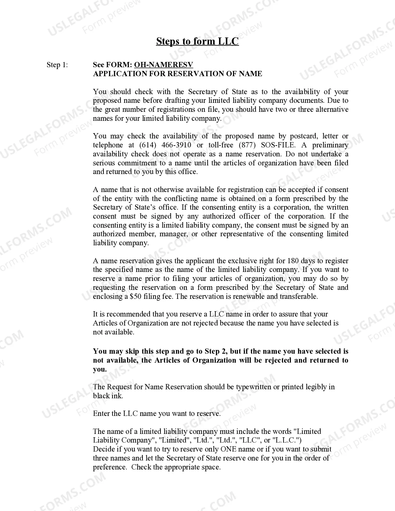 Preview Ohio Limited Liability Company LLC Formation Package