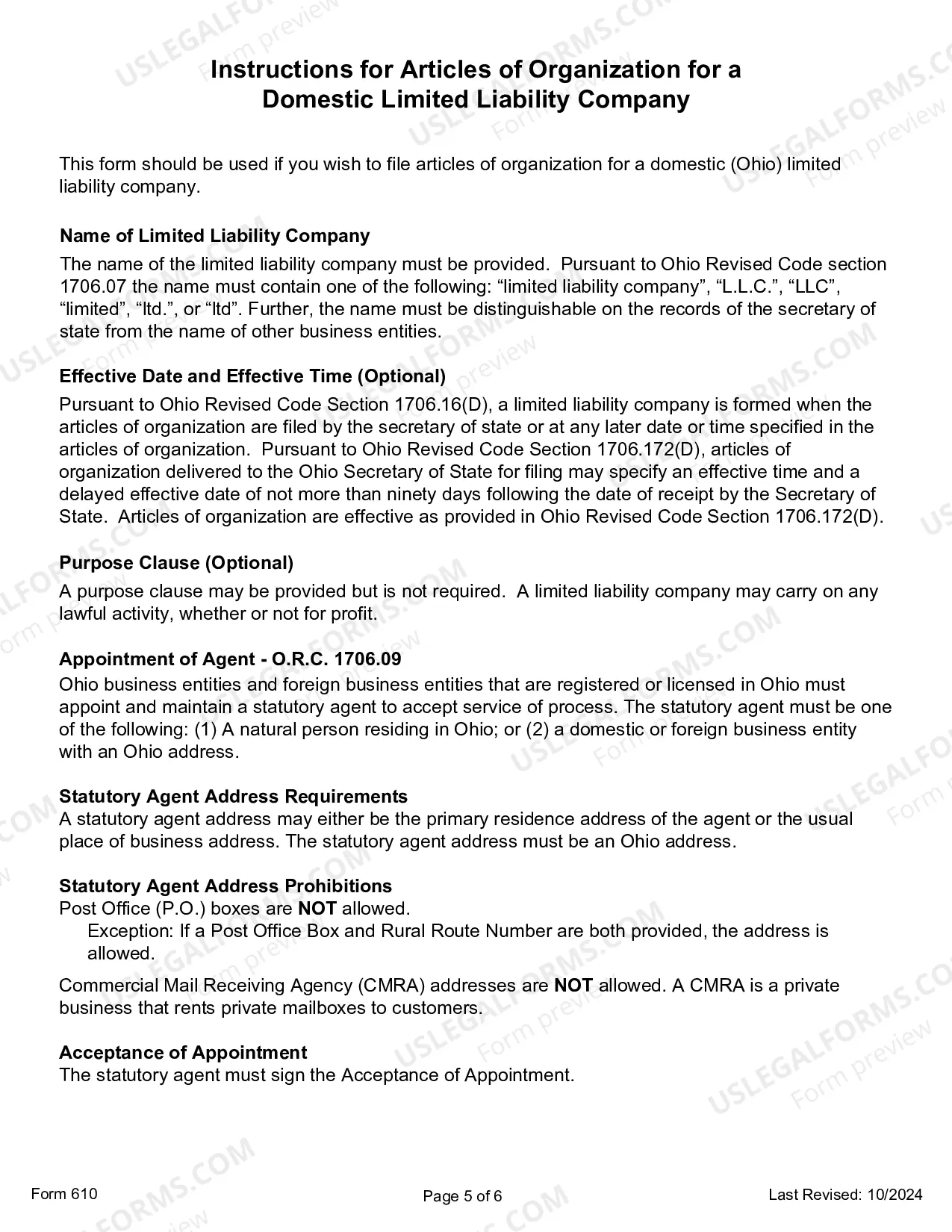 Preview Organization - Registration - Domestic Limited Liability Company LLC