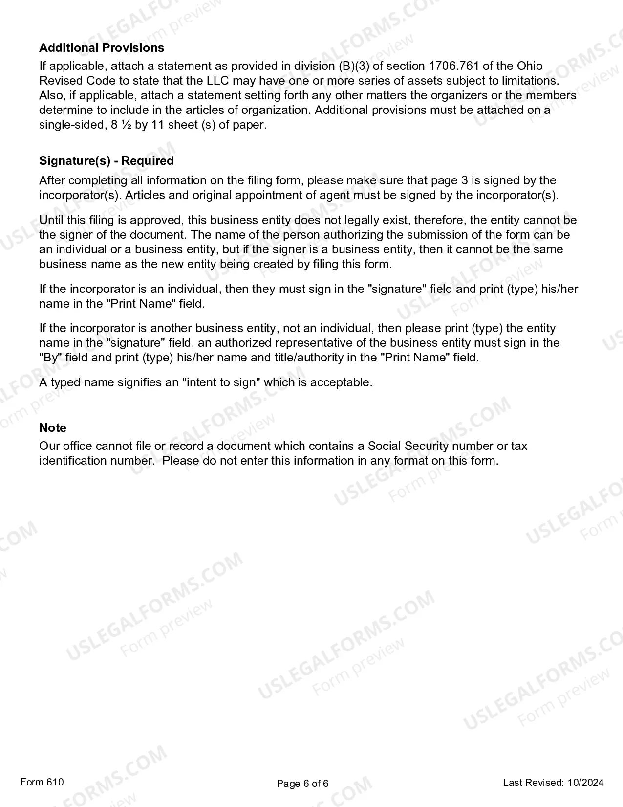 Preview Organization - Registration - Domestic Limited Liability Company LLC