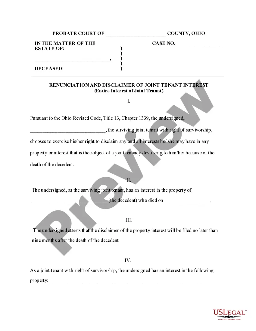 Preview Renunciation And Disclaimer of Joint Tenant or Tenancy Interest