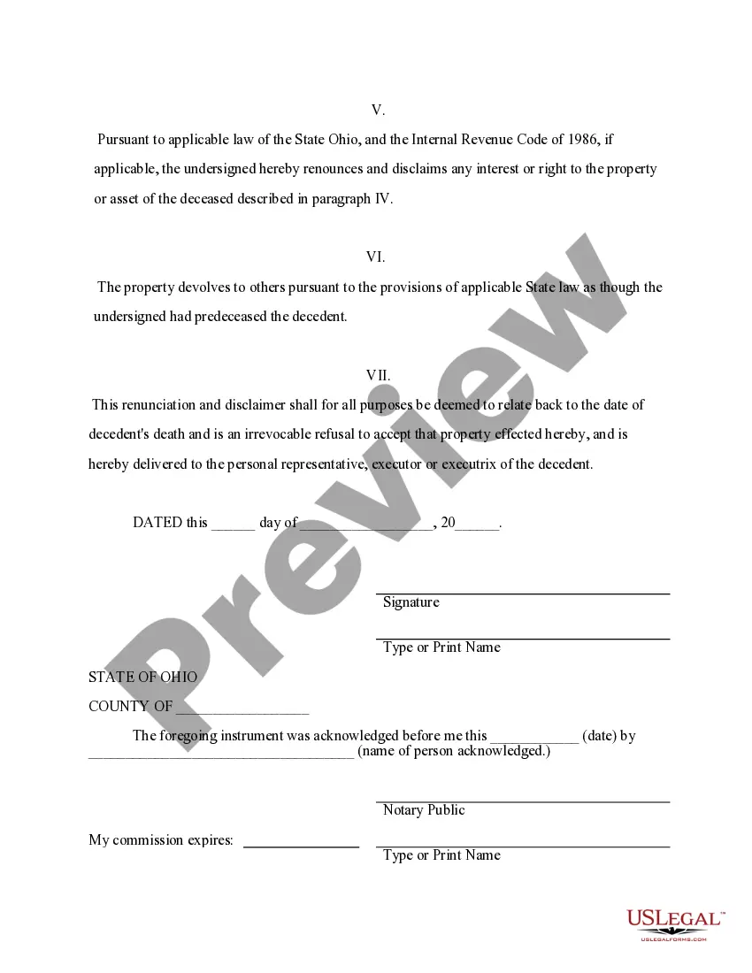 Preview Renunciation And Disclaimer of Joint Tenant or Tenancy Interest