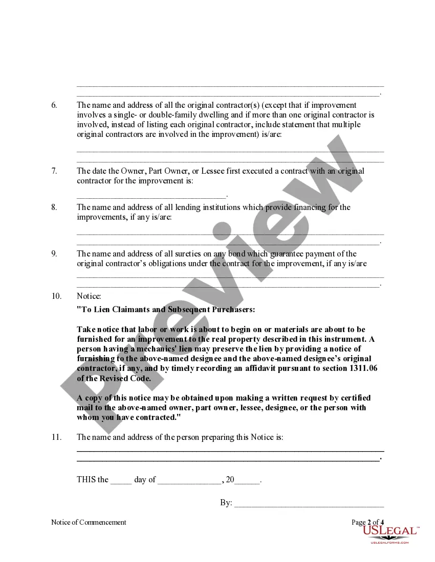 Preview Notice of Commencement - Individual