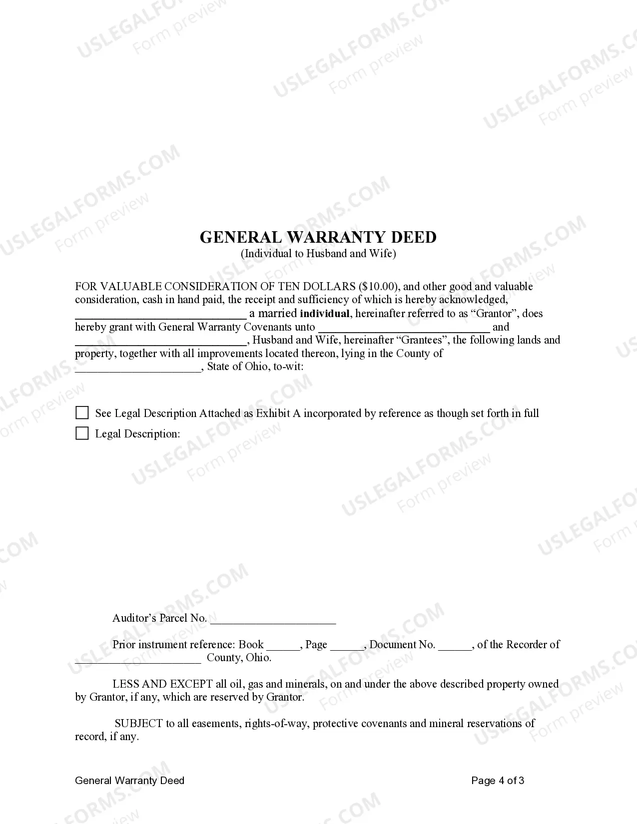 Preview General Warranty Deed from Individual to Husband and Wife
