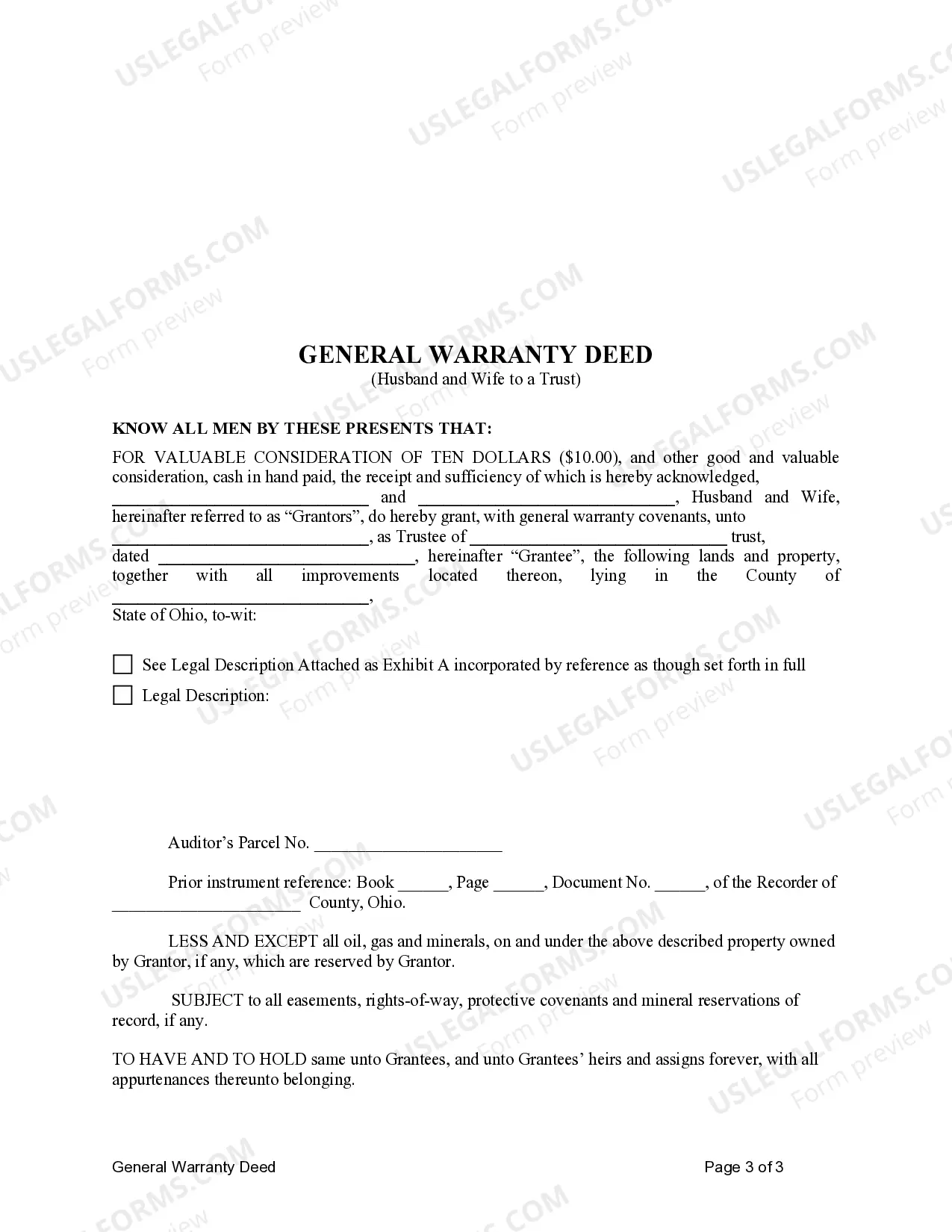 Preview General Warranty Deed from Husband and Wife to a Trust