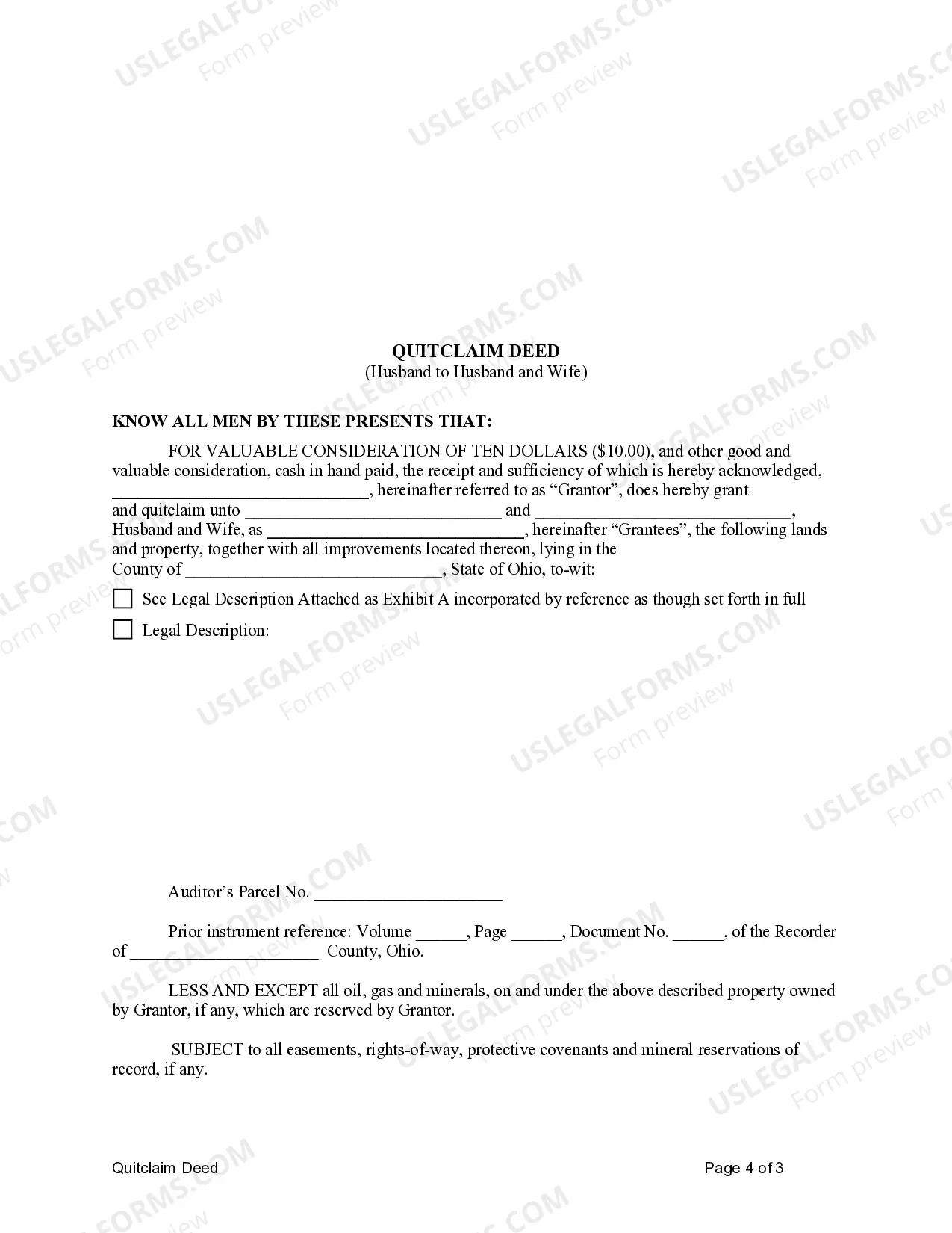 Preview Quitclaim Deed from Husband to Himself and Wife