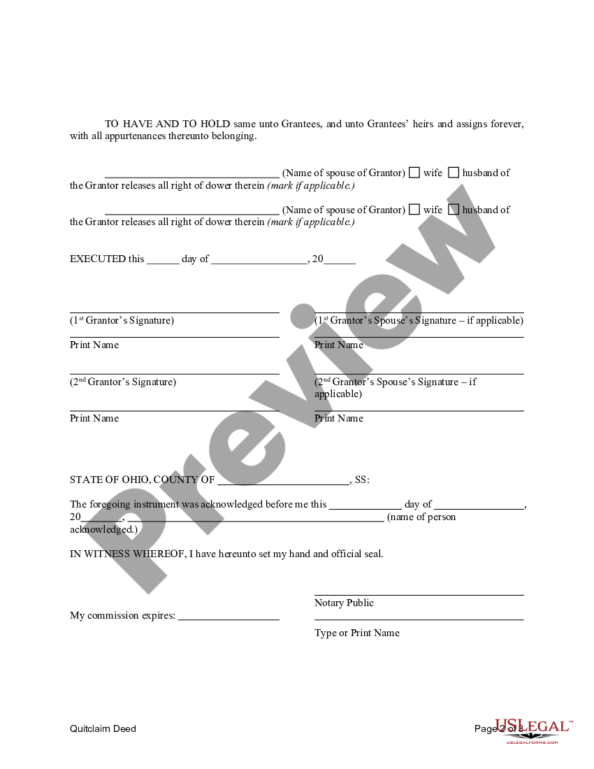 Cuyahoga Ohio Quitclaim Deed from Husband and Wife to Husband and Wife ...