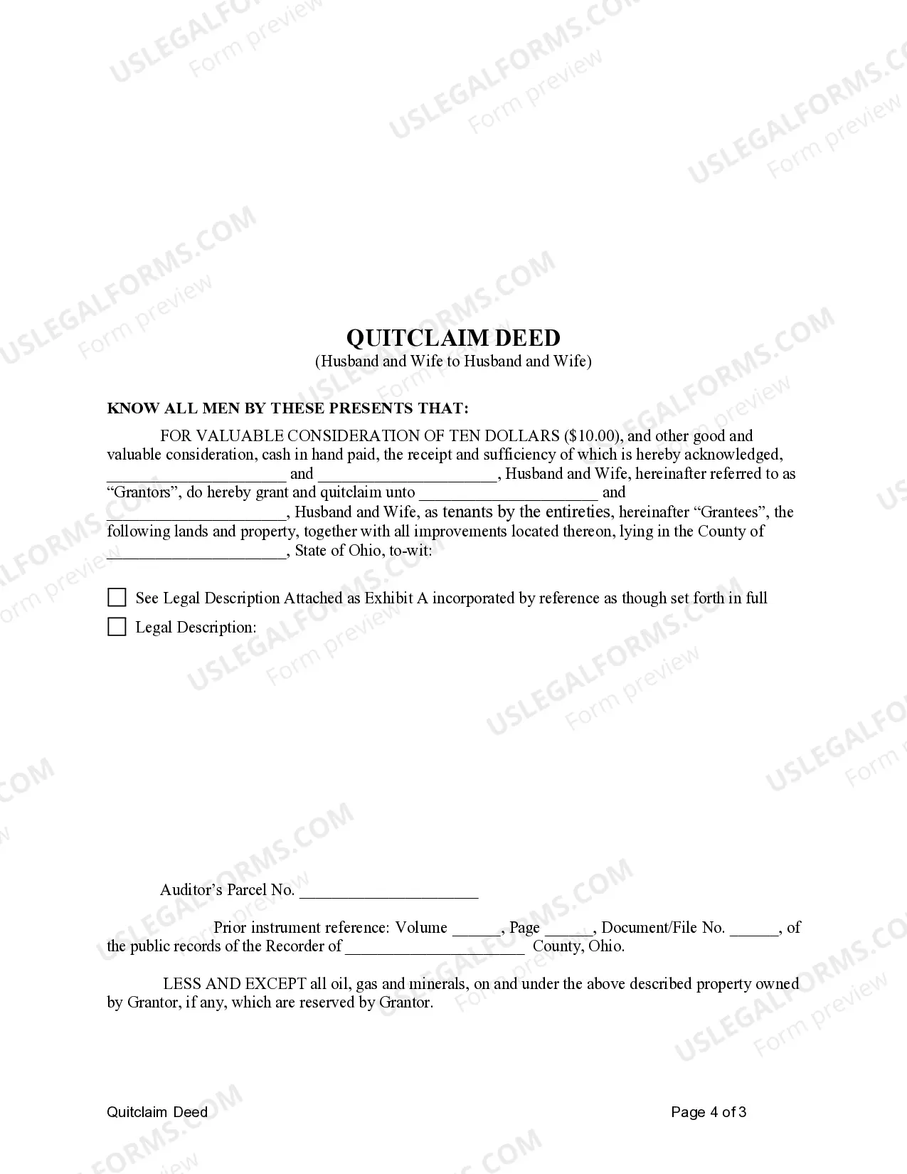 Preview Quitclaim Deed from Husband and Wife to Husband and Wife